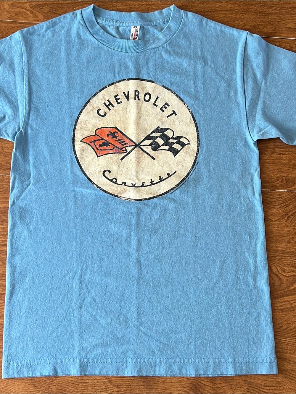 ALSTYLE Men’s Vintage Blue Chevrolet Corvette Logo Classic Top Junior size S/P